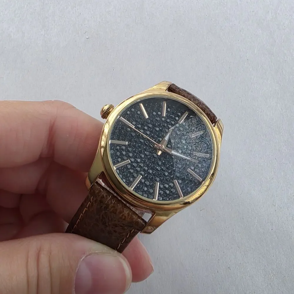 Bronzo Italia Black Spinel Stone‎ Dial Bronze Yellow Gold Watch Leather Band New